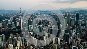 Beaeutiful aerial view of Kuala Lumpur skyline from top view