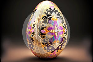 beaful festive easter egg with brilliant ornament on shell
