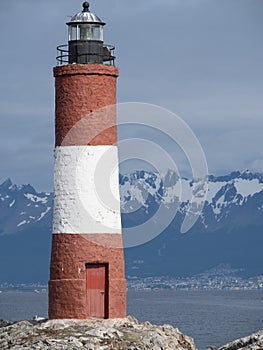 Beagle Channel Lighthouse with Mountains in the Background