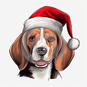 Beagle in Claus Couture: Cute Christmas Illustration Clipart - Isolated on White Background - Generative AI