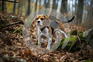 Beagle dog in autumn forest