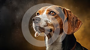 Beagle dog.Beagle dog portrait close up. Horizontal banner poster background. Copy space. Photo texture AI generated