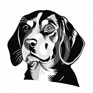 Beagle Dog Portrait: Captivating Black And White Illustration Inspired By Shepard Fairey