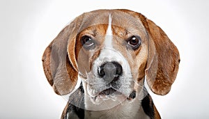 Beagle grimaces, on a white background