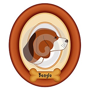 Beagle Portrait, Dog Bone Pet Tag, Wood Frame