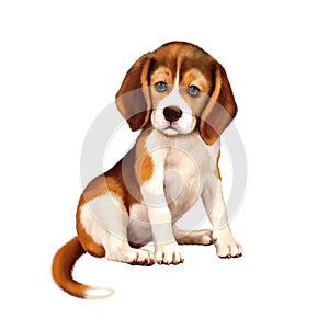 Beagle puppy siting over white
