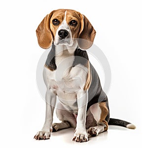 Beagle Purebred Dog Sitting on White