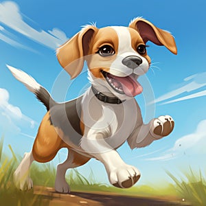 Beagle Run 2.0: A Cute Dog Running In Digital Painting Style