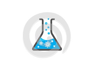 Beaker Lab flask with a chemical substance inside make Bubbles icon research vector logo design a symbol illustration on a white