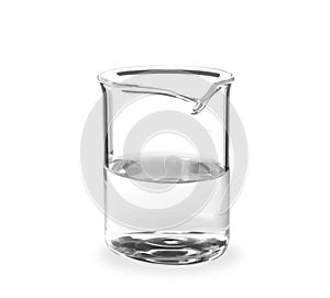 Beaker with liquid on white background