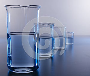 Beakers lined up from largest to smallest