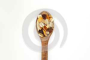Beakfast cereals in wooden spoon.