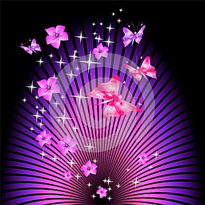 Beam background with flowers and butterfly