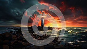 Beaming lighthouse: guiding the night. Created with Generative AI