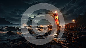 Beaming lighthouse: guiding the night. Created with Generative AI