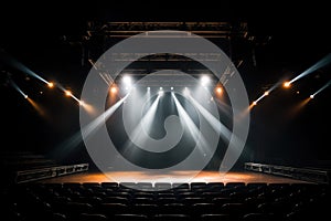 beaming spotlights on an empty concert stage