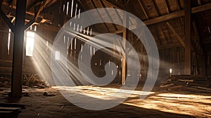 beams inside old barn