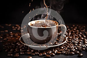 bean drink brown morning cafe espresso breakfast aroma mug cup. Generative AI.
