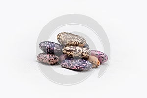 Bean grain on white fabric background, isolate