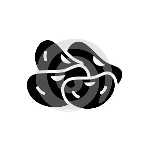 Black solid icon for Bean, coffee bean and vegetable