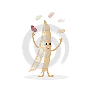 Bean pod cartoon character isolated on white background. Healthy food funny mascot of haricot bean