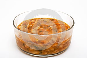 Bean soup in glass bowl