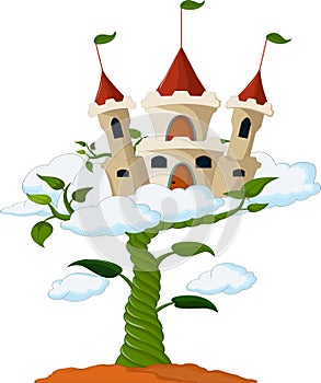 Bean sprout with castle in the clouds cartoon