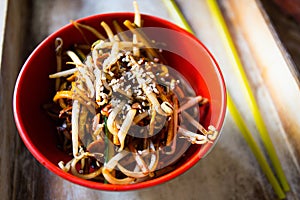 Bean sprout salad. Traditional Asian salad recipe.