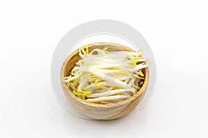 Bean sprout in the wood bowl.