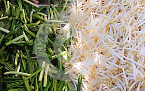 Bean sprouts and onion springs