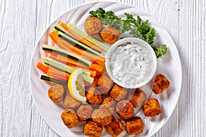 Bean veggies gnocchi with vegetable sticks and dip