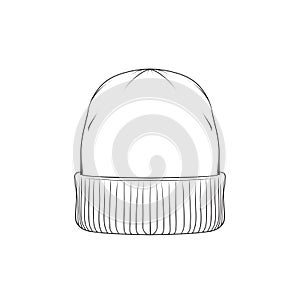 Beanie hat outline drawing vector, beanie hat in a sketch style,beanie hat trainers template outline, vector Illustration