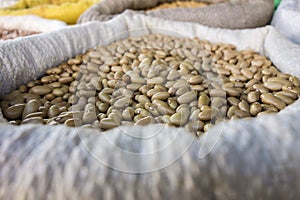 Beans in bags at a free street fair in Brazil