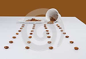 Beans disposed on a table