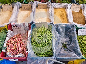 Beans and Grain Foods at Market Stall