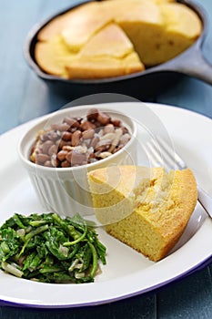 Beans and greens with cornbread, southern cooking