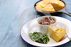 Beans and greens with cornbread, southern cooking