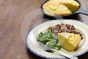 Beans and greens with cornbread, southern cooking