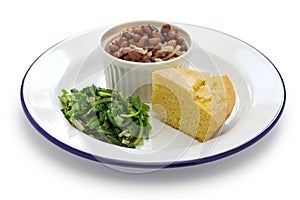 Beans and greens with cornbread, southern cooking