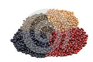 Beans and lentils pulse on white photo