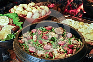 Beans with pork, called tropeiro beans, typical Brazilian food photo