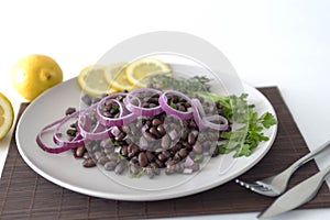 Beans and red onions salad photo