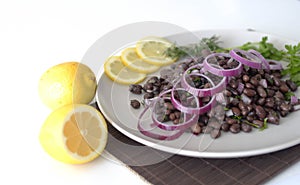 Beans and red onions salad photo