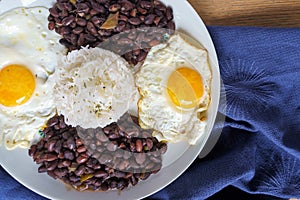 Beans with rice and egg. Typical food from the Caribbean, many parts of Latin America and Sephardic communities