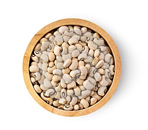 Beans in wood bowl islated on white background