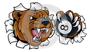 Bear Angry Pool 8 Ball Billiards Mascot Cartoon
