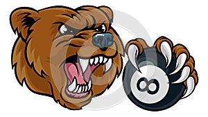 Bear Angry Pool 8 Ball Billiards Mascot Cartoon