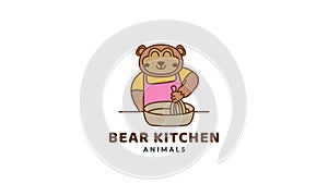 Bear as chef on kitchen cute cartoon logo vector  illustration