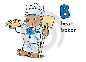 Bear baker Animals and professions ABC. Alphabet B