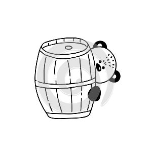 A bear and a barrel of honey. Vector flat contour illustration on an isolated white background. Doodle drawing